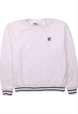 Vintage 90's Fila Sweatshirt Striped Cuff Crew Neck White