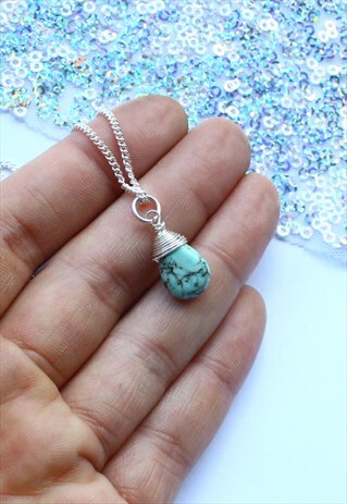 BOHO NECKLACE TURQUOISE GEMSTONE WITH SILVER