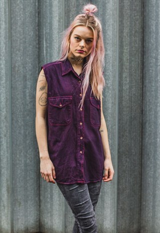 SLEEVELESS PURPLE DENIM SHIRT