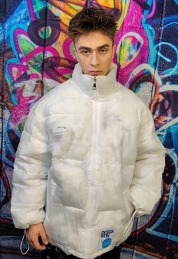 Transparent bomber see through padded puffer jacket in white