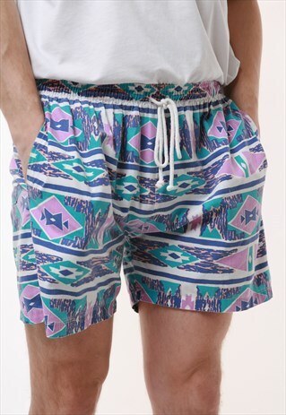 90S VINTAGE ABSTRACT COTTON SUMMER SHORTS 17218