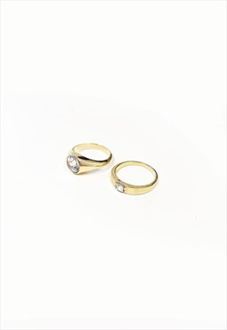 54 Floral 2 Pack Ornate Iced Framed Signet Ring - Gold