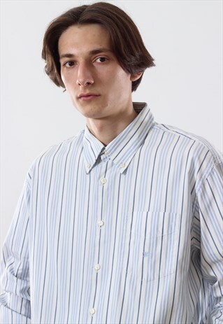 VINTAGE MENS BURBERRY STRIPED LONG SLEEVE CASUAL SHIRT