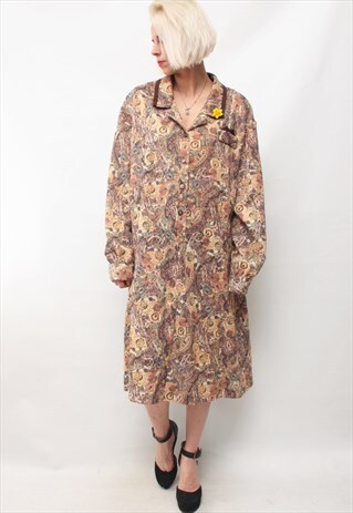 VINTAGE 80' BEAUTIFUL AMAZING FLOWER BROWN TONES DRESS