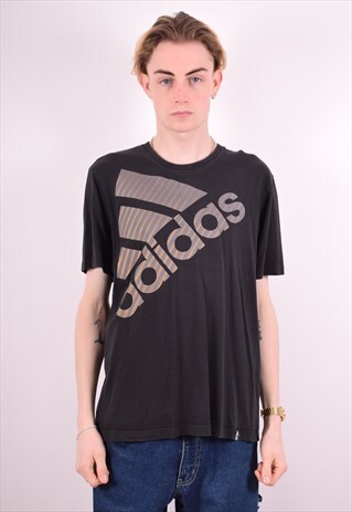 ADIDAS MENS VINTAGE T-SHIRT TOP LARGE BLACK 90S