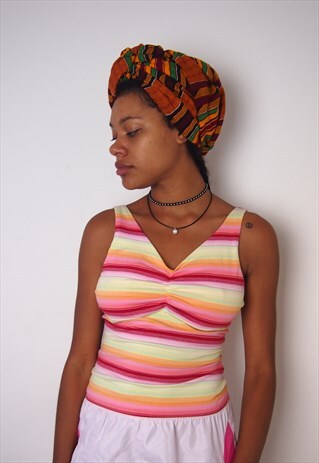 RED PINK MULTI PRINT STRIPE TOP