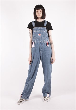 VINTAGE 90S BLUE RELAXED DENIM WORKER DUNGAREES /OO1082