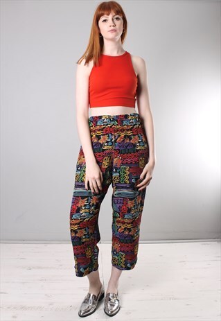 VINTAGE 80S CRAZY PATTERNED HIGH WAISTED CROPPED TROUSERS