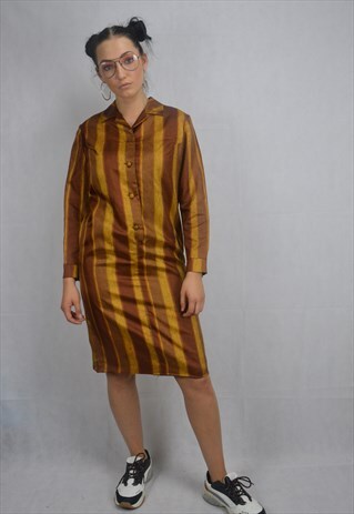 VINTAGE BROWN STRIPED FESTIVAL DRESS