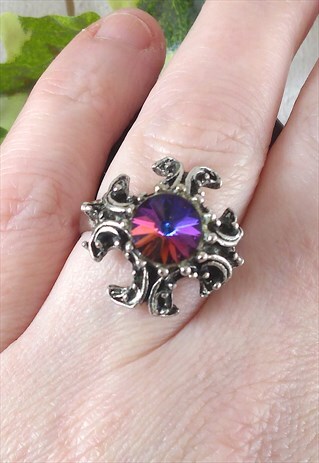 VINTAGE MALTESE CROSS RIVOLI CUT CRYSTAL COCKTAIL RING