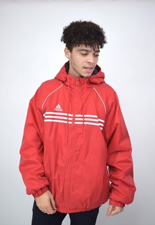 VINTAGE 90'S ADIDAS RED & WHITE ZIP-UP JACKET WITH POCKETS