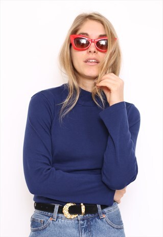 VINTAGE 90S BLUE POLO HIGH TURTLE NECK TOP