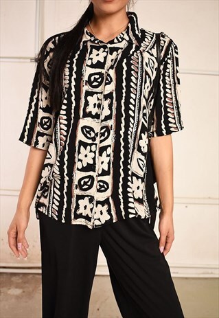 90'S RETRO ABSTRACT PRINT PARIS CHIC FESTIVAL BLOUSE TOP