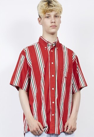 VINTAGE 80'S RED VERTICAL STRIPE SHIRT