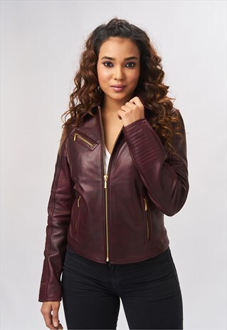 'ANILA' GENUINE LEATHER JACKET - BURGUNDY