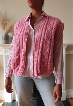 Vintage 80's hand knit sleeveless cardigan in pink.