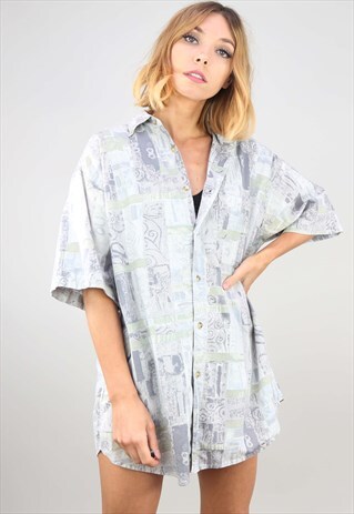 VINTAGE OVERSIZED SHORT SLEEVE PATTERNED SHIRT