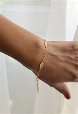 Gold chain bracelet leaf charms dainty bracelet gift for her