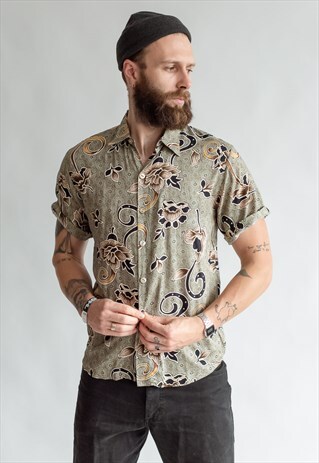 VINTAGE 70S BOHO SHORT SLEEVE PARTY SHIRT