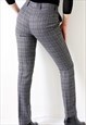 PLAID PANTS CHECKED TROUSERS SMART PLEATED SLACKS GREY 