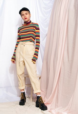VINTAGE TROUSERS 80S HIGH-WAISTED TAPERED PASTEL PANTS
