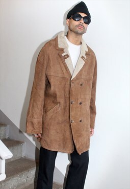 Vintage 90s Winter Suede Brown Coat XL