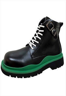 Grunge lace up boots green platform shoes chunky sole black