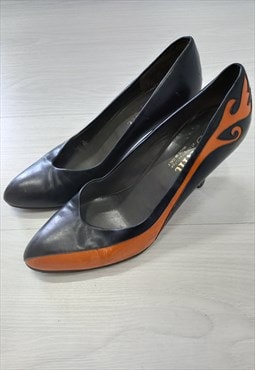 90's Vintage Grant Of Knightsbridge Heel Shoes Black Orange