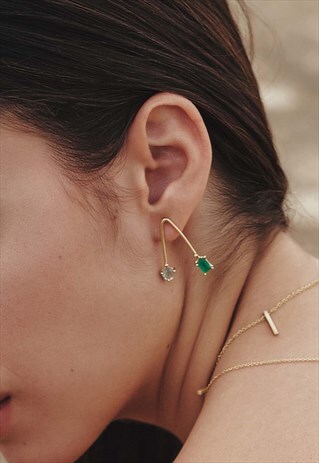 GREEN AMETHYST AND GREEN ONYX GEMSTONES GOLD EARRINGS