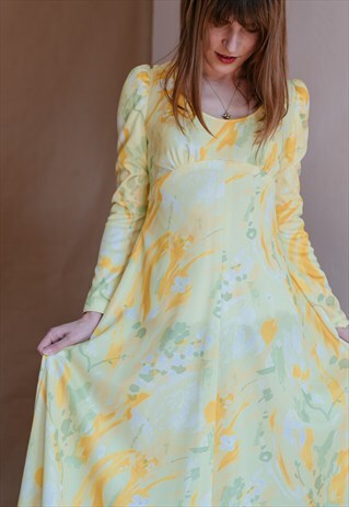 VINTAGE PARTY 70S LEMON OCCASION MAXI DRESS