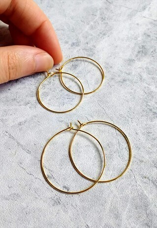 PLAIN HOOP EARRINGS 2 PAIR SET GOLD-TONE