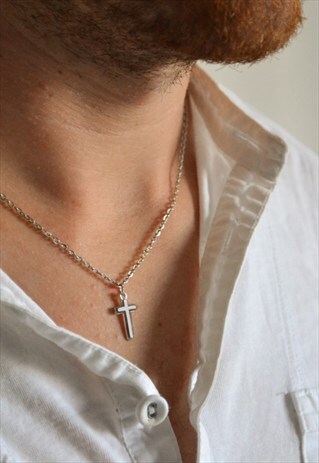 CROSS NECKLACE FOR MEN,SILVER CROSS, WITH A LINK CHAIN