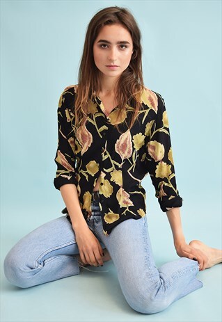 90'S RETRO FLORAL PRINT FESTIVAL MOMS BLOUSE TOP