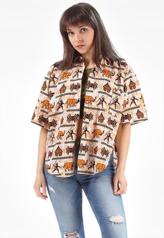 HAWAII SAFARI SHIRT ELEPHANT PRINT