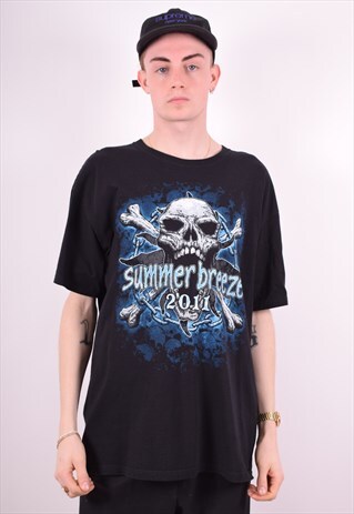MENS VINTAGE T-SHIRT TOP XL BLACK 90'S