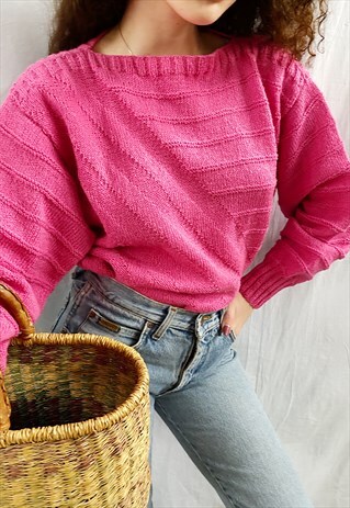 VINTAGE 80S BARBIE PINK KNIT HANDMADE JUMPER SWEATER