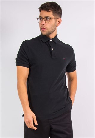TOMMY HILFIGER BLACK POLO T-SHIRT