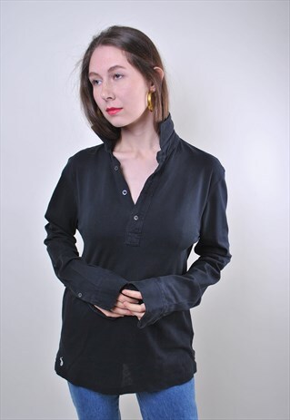 90S RALPH LAUREN LONG SLEEVE BLACK CASUAL POLO SHIRT
