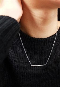 Square Bar Chain Necklace Women Sterling Silver Necklace