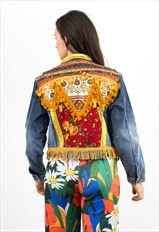 Embellished denim jacket in festival style reworked denim