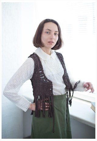 VINTAGE 70'S COTTON WOVEN BOHO VEST IN BROWN