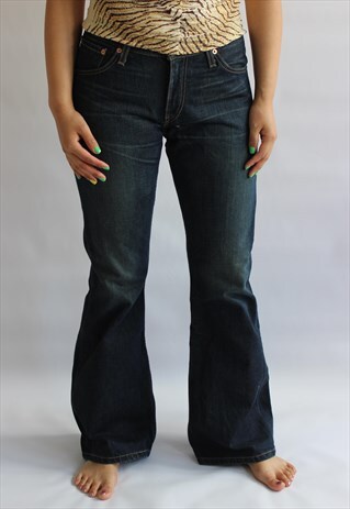 LEVI'S DARK BLUE DENIM LOW WAIST FLARE JEANS