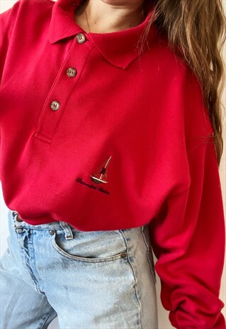 VINTAGE 80S BOUNDED WATERS SHIP LOGO SWEATSHIRT JUMPER
