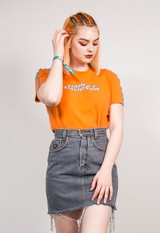 VINTAGE 90'S GREY DENIM RAW HEM MINI PENCIL SKIRT