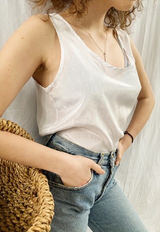 VINTAGE 80S PARISIAN MINIMALIST SATIN BLOUSE TUNIC TANK TOP