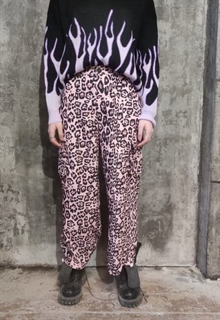 leopard print joggers slim fit cuffed animal overalls pink
