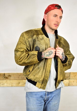 VINTAGE 80S GREY BEIGE LEATHER JACKET