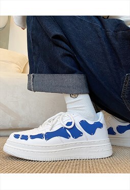 Bone patch sneakers skeleton trainers in  white blue