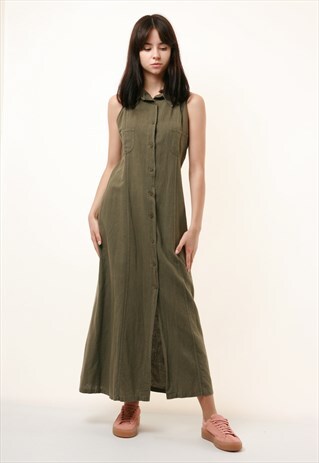 90S VINTAGE MAXI SLEEVELESS GRUNGE LINEN DRESS 902
