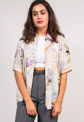 90'S VINTAGE BOAT SAILING PATTERN SHORT SLEEVE SHIRT
